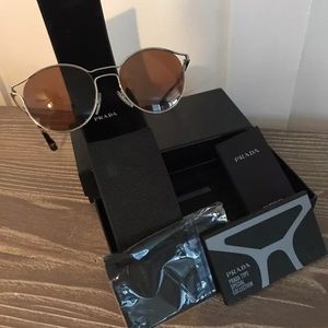 PRADA Sunglasses Silver/Brown New $390